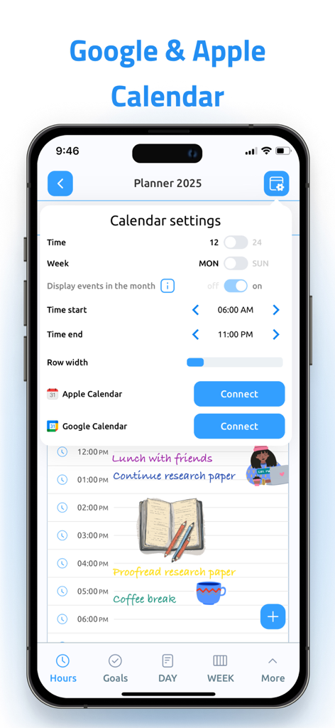 Digital Planner & Calendar Pro - Digital Planner app screen for syncing Apple and Google Calendars
