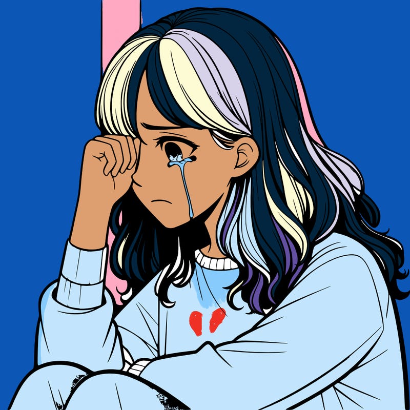 realistic girl crying in a corner