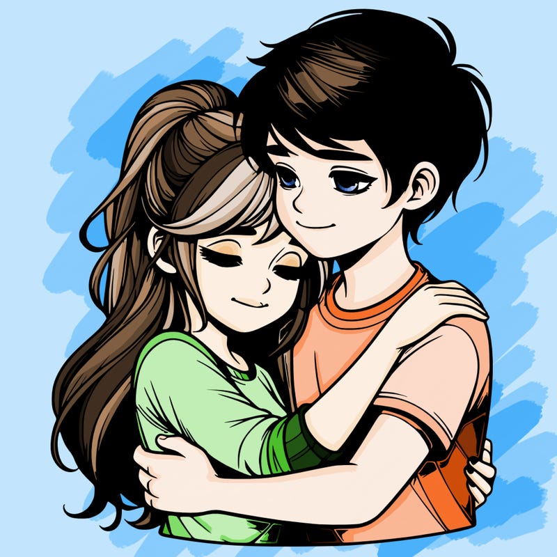 realistic girl and boy hugging