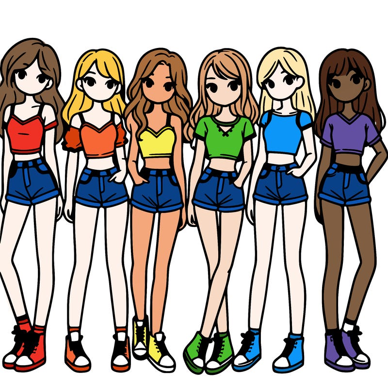 a group of girls wearing crop tops and shorts