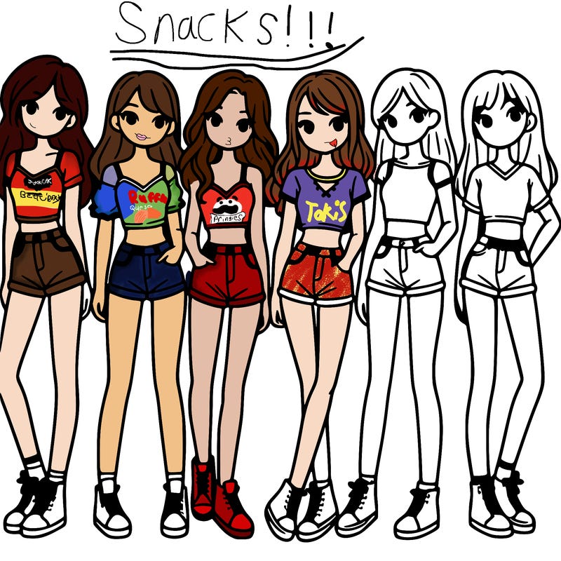 a group of girls wearing crop tops and shorts