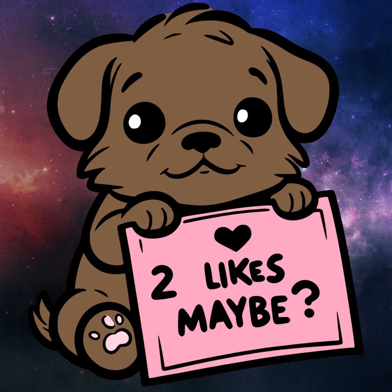 a puppy holding a sign that says 2 likes maybe?