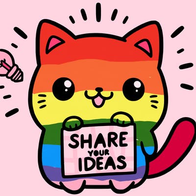 a cute cat saying share your ideas
