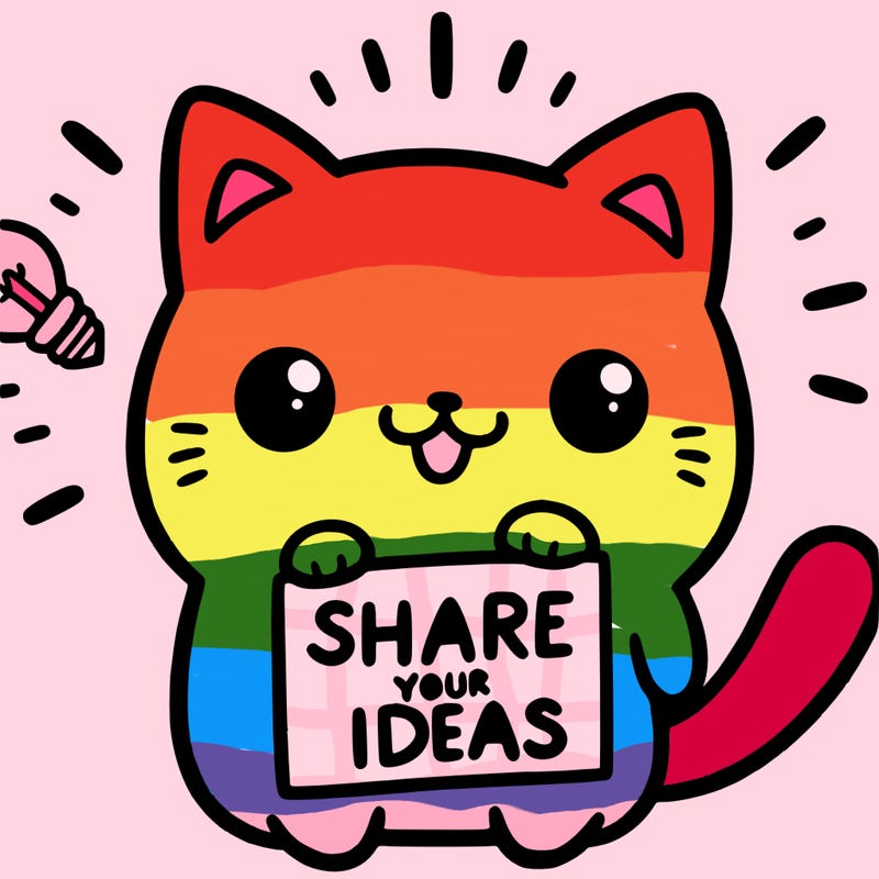 a cute cat saying share your ideas