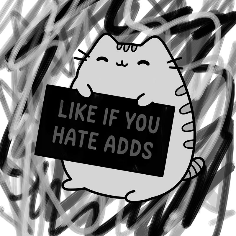 a kawii pusheen cat holding a sign that says like if you hate adds