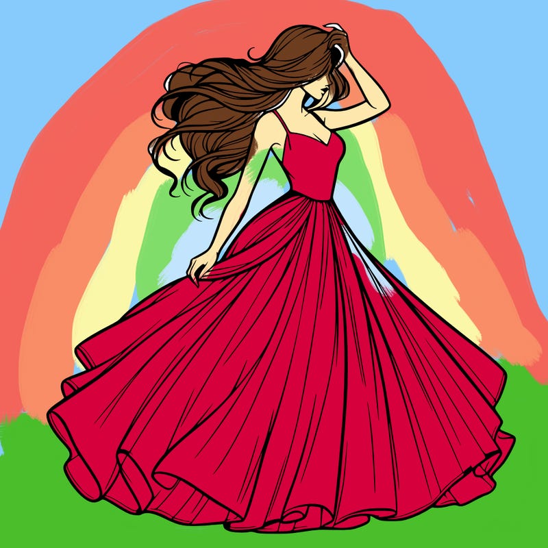 realistic woman with dress flowing in the wind