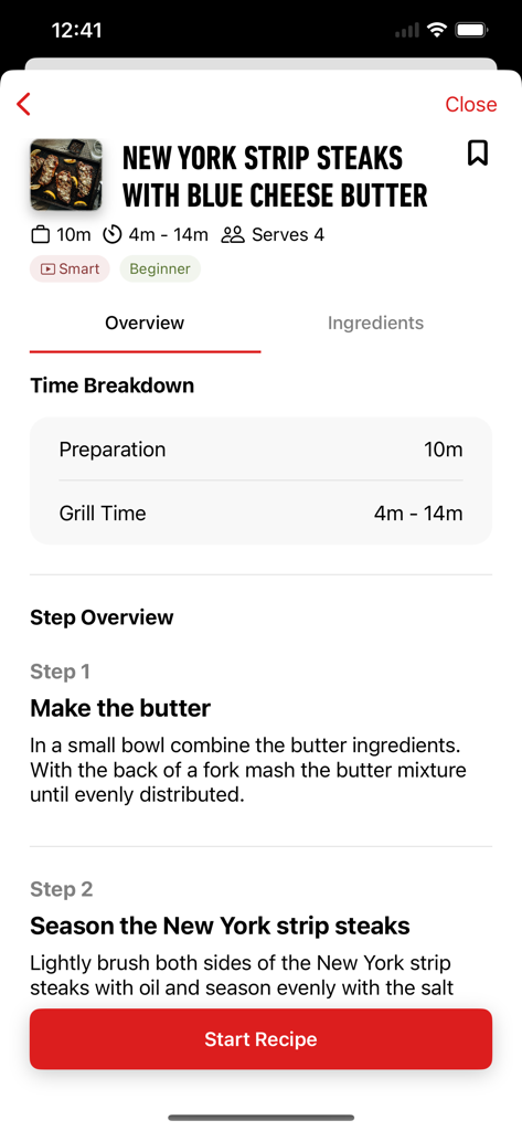 Weber Connect App Rezept für New York Strip Steaks mit Blauschimmelkäse-Butter