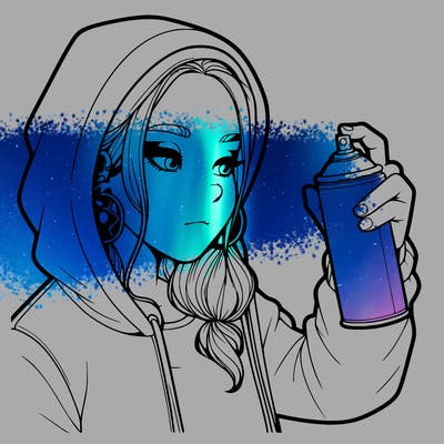 a realistic girl, spray painting