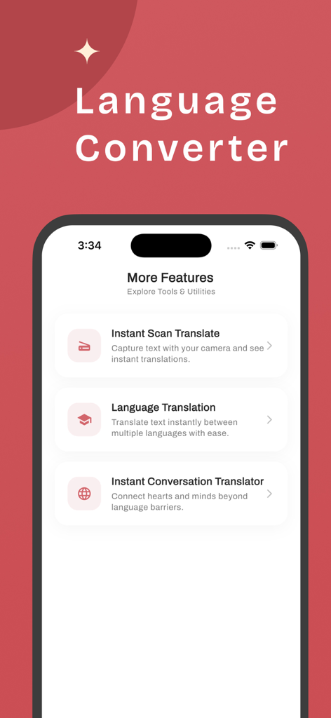 English Punjabi Translator + - Screenshot of the English Punjabi Translator app showing features like instant scan translate and conversation translator.