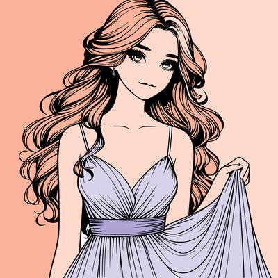 realistic girl in flowy silky prom dress