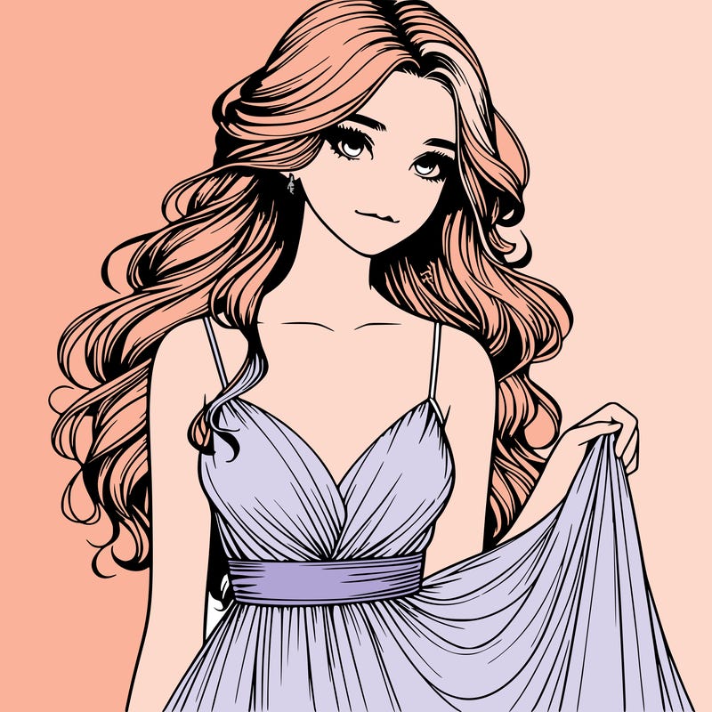 realistic girl in flowy silky prom dress