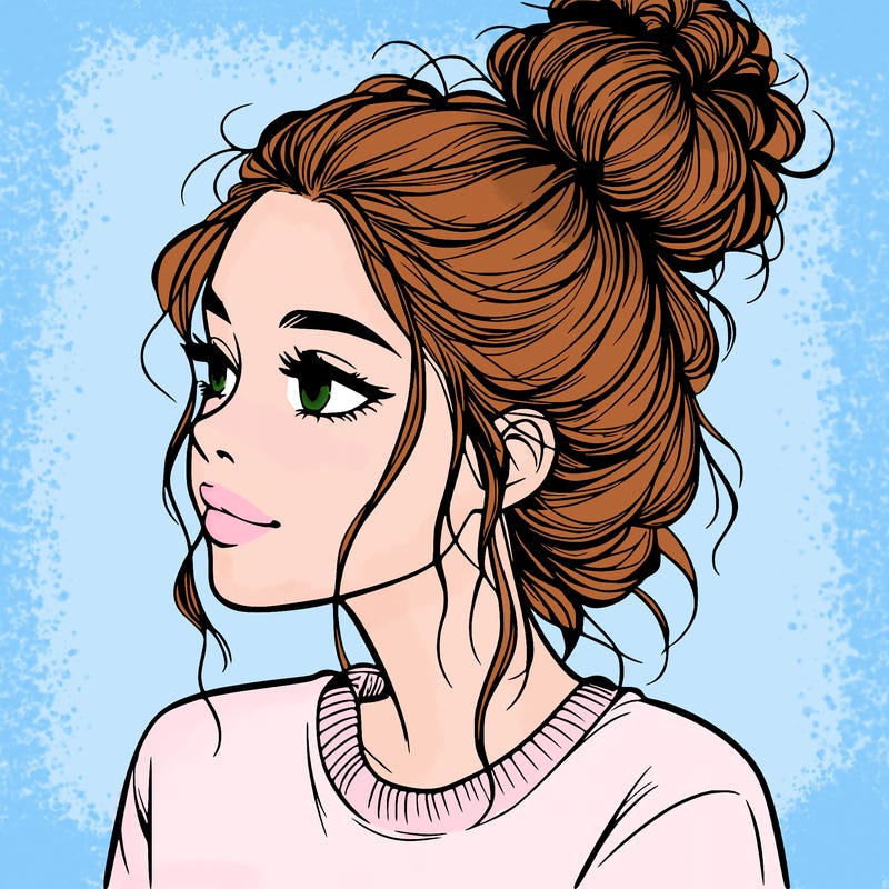 a realistic girl with a messy bun