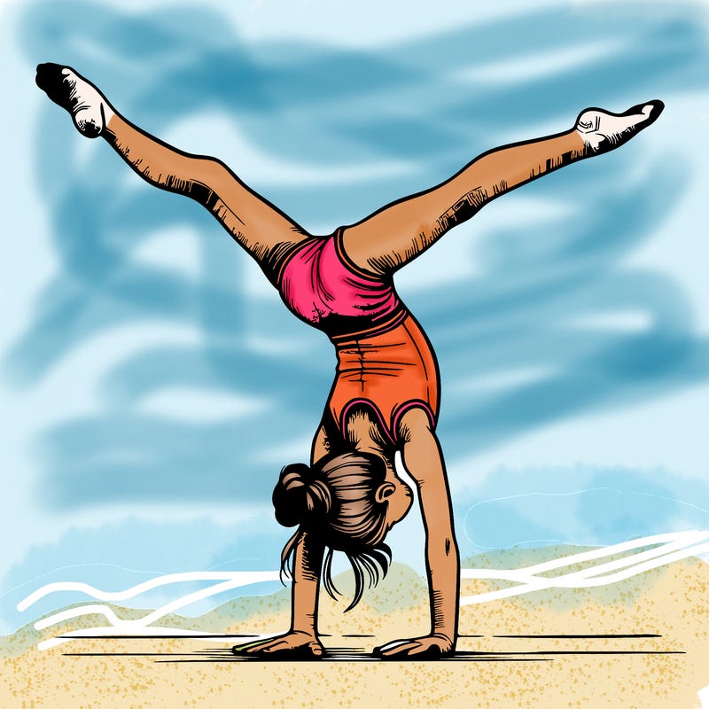 realistic gymnastic hand stand girl in four splits