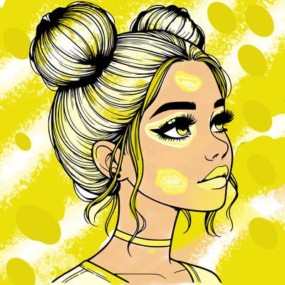 realistic girl with buns on the top of her head