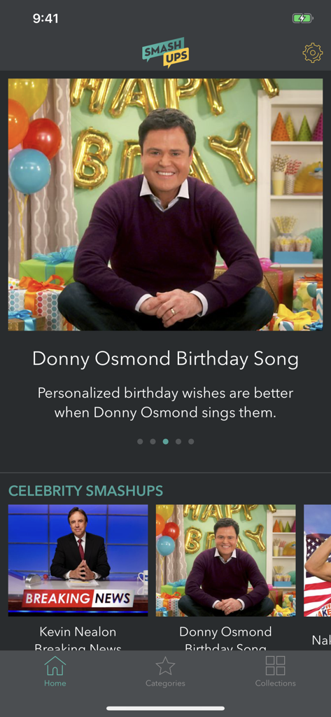 La aplicación SmashUps que muestra saludos de video de cumpleaños personalizados de celebridades.