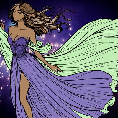 realistic woman in dress flowing the the wind