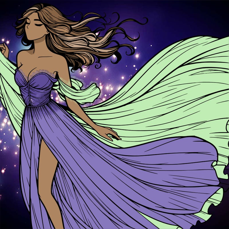 realistic woman in dress flowing the the wind