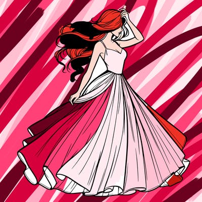 realistic woman with dress flowing in the wind