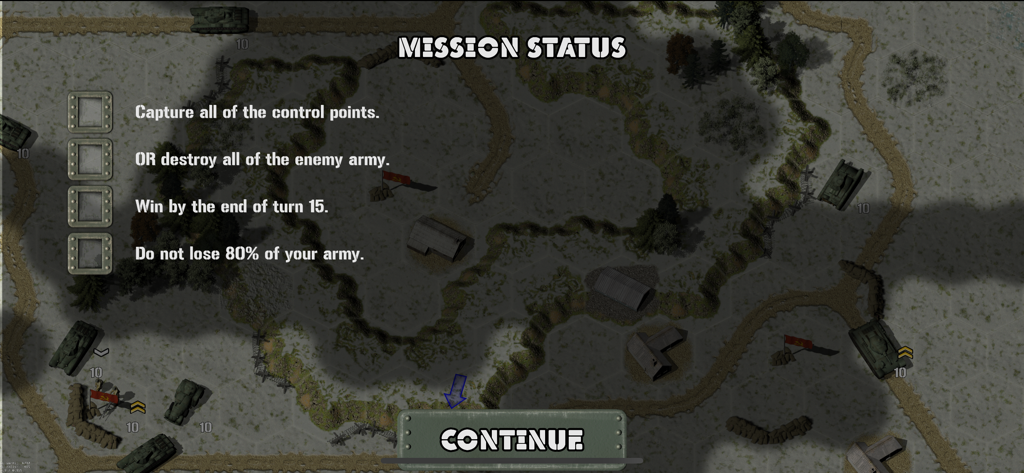 Mission status screen with objectives and tactical map for Tank Battle East Front