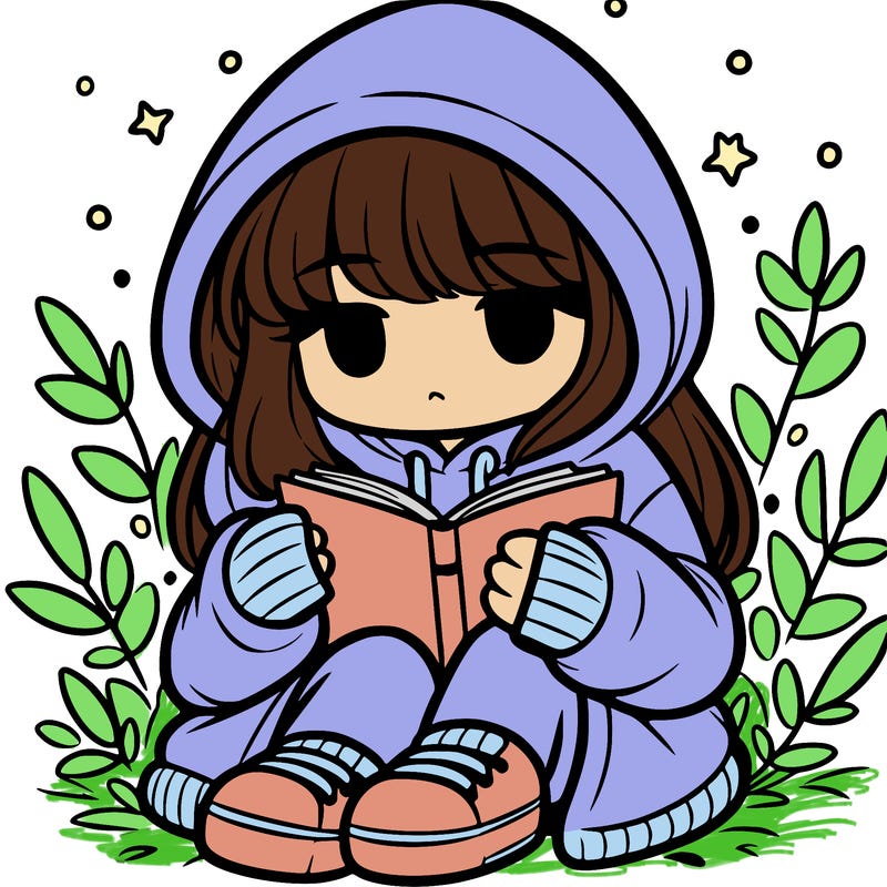 girl in oversized hoodie reading a book