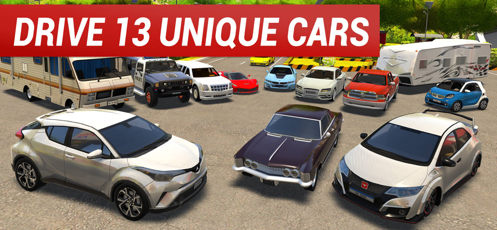 Roundabout 2: City Driving Sim - A group of 13 unique vehicles including cars trucks and RVs in Roundabout 2 City Driving Sim