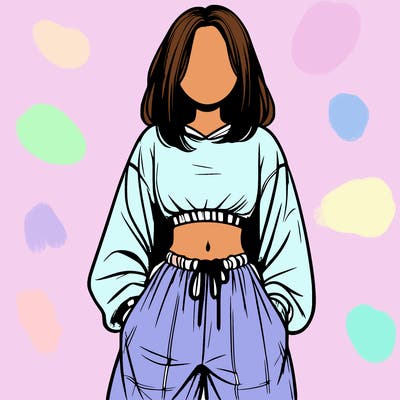 realistic girl faceless with baggy pants and a crop top