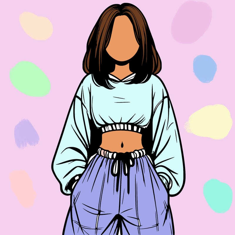 realistic girl faceless with baggy pants and a crop top