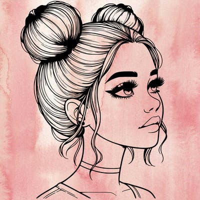 realistic girl with buns on the top of her head