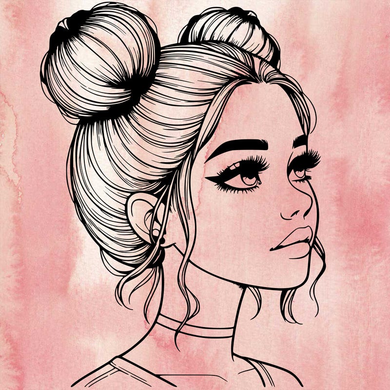 realistic girl with buns on the top of her head