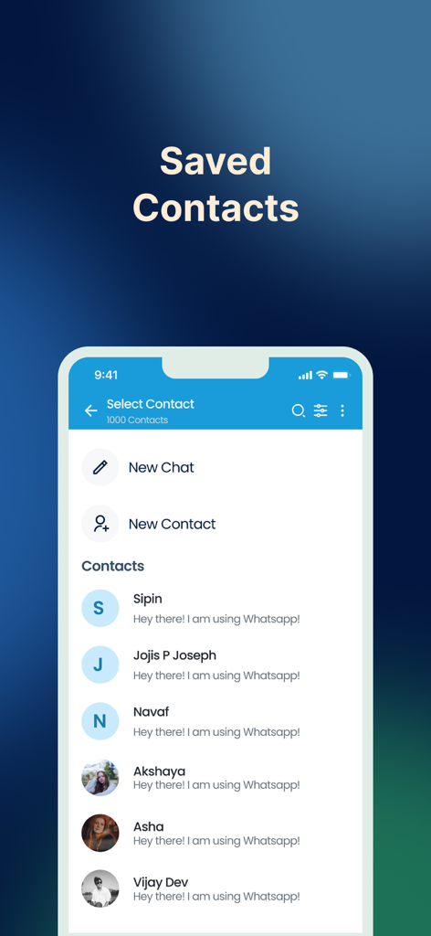Happilee - Happilee mobile app screen displaying a list of saved business contacts and options for new chats.