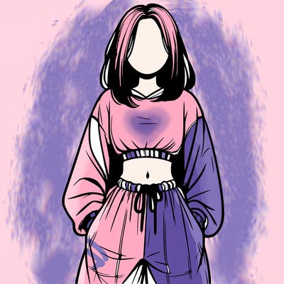 realistic girl faceless with baggy pants and a crop top