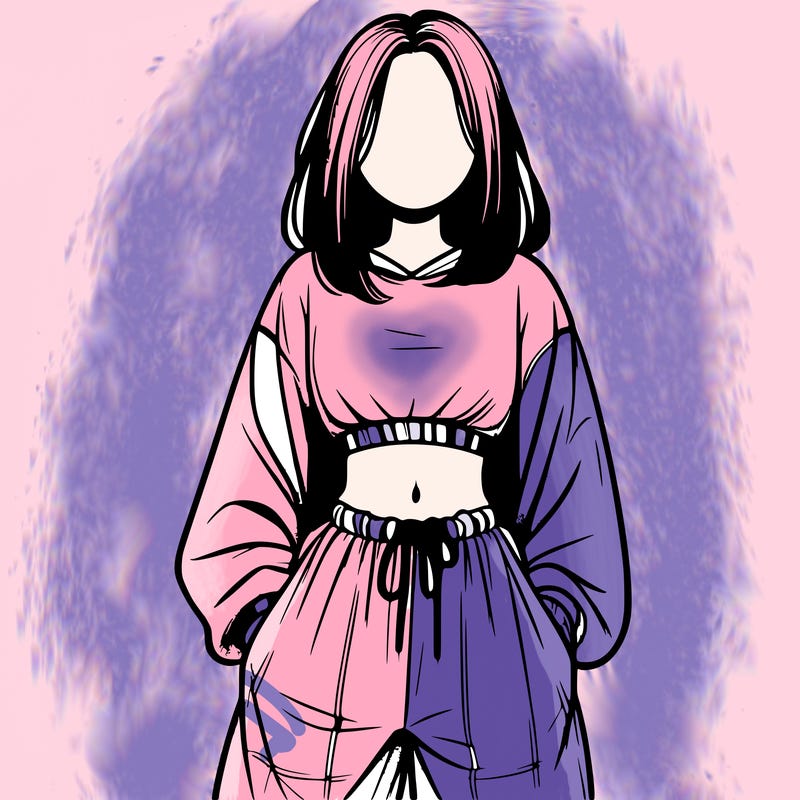 realistic girl faceless with baggy pants and a crop top