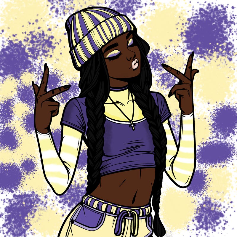 realistic teenage girl with braids and a beanie and crop top doing 🫶🏼