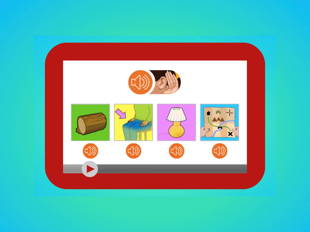 MAP Reading Fluency Testing - MAP Reading Fluency app student interface showing a listening activity with word and image identification.