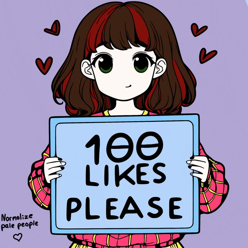 a girl holding a sign saying 100 likes please