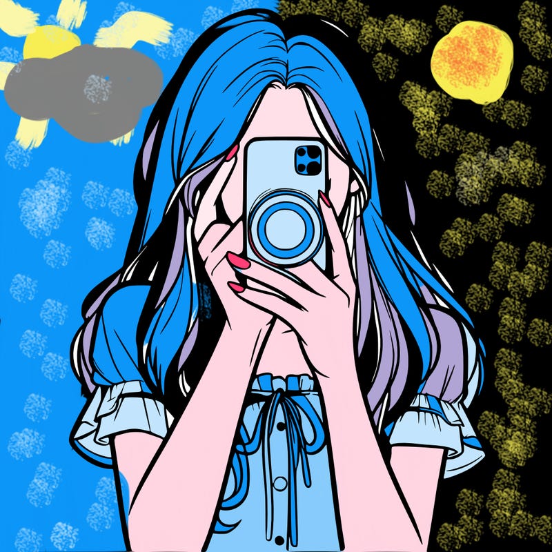 a realistic girl holding her phone taking pictures