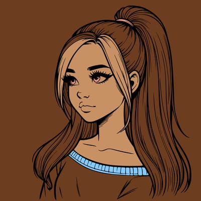 realistic girl with a high ponytail