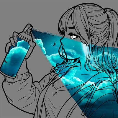 a realistic girl spray, painting