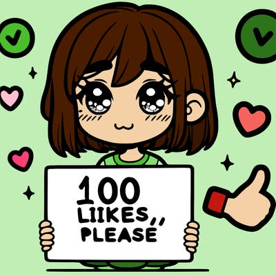 a girl with a sign saying 100 likes, please