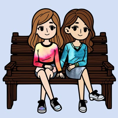 a couple of two women  on a bench