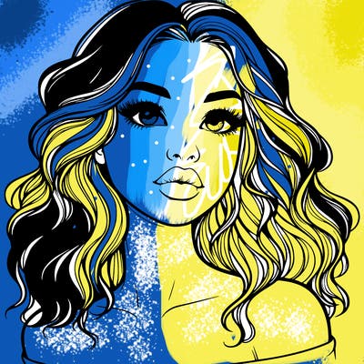 realistic girl with wavy hair and lips