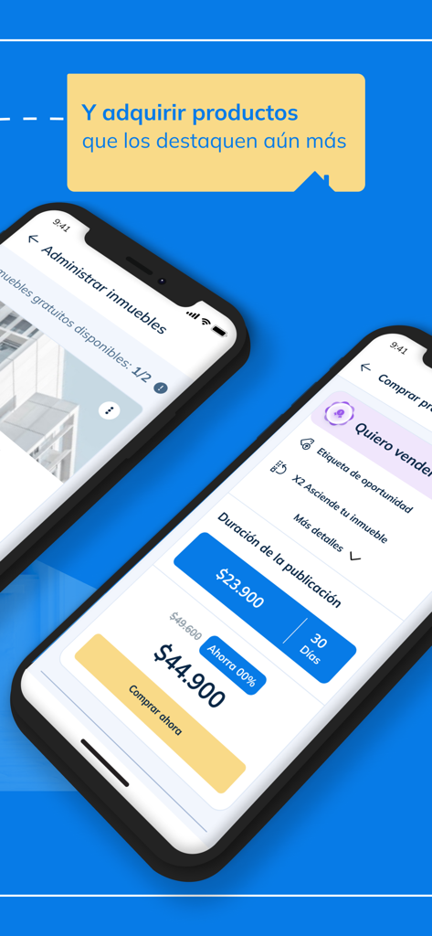 Finca Raiz - Arriendo y Venta - Screen showing property management and options to purchase listing highlights in the Finca Raiz app