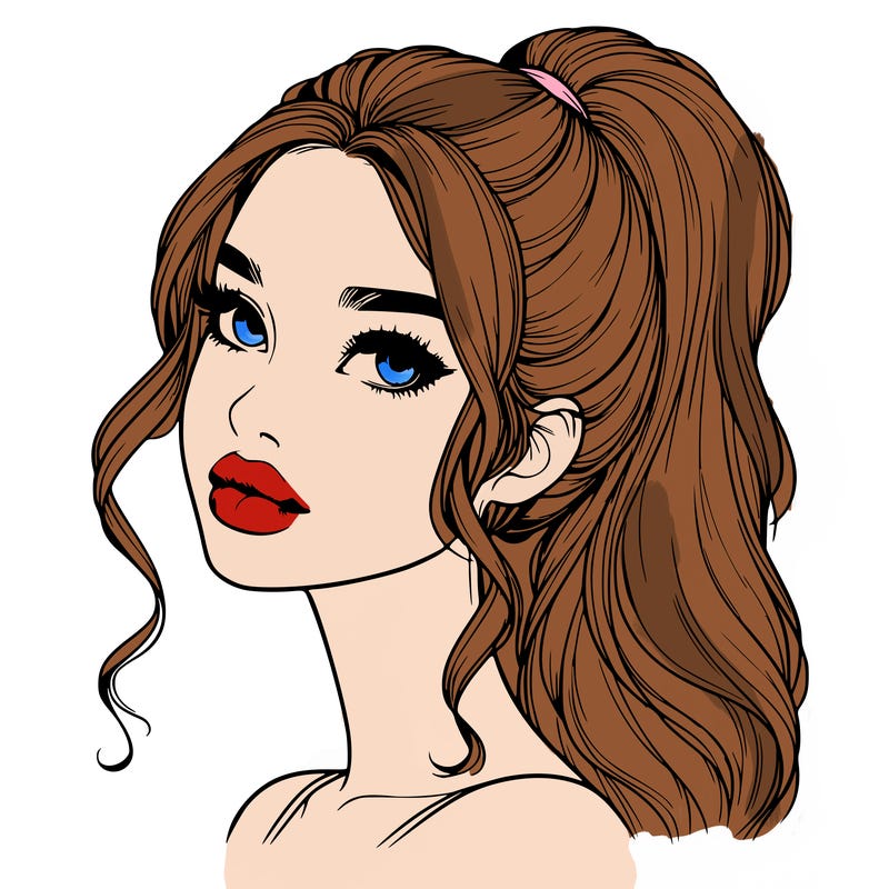 realistic girl with a ponytail on her hair and lips