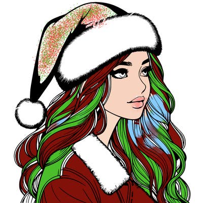realistic girl in santa hat
