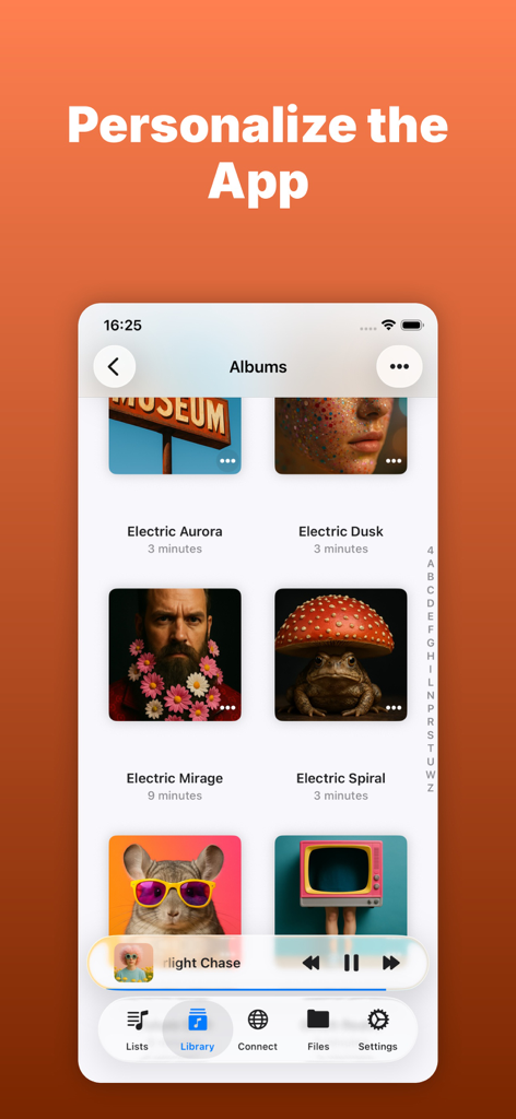 Interface de l'application Evermusic affichant la section albums de la bibliothèque musicale