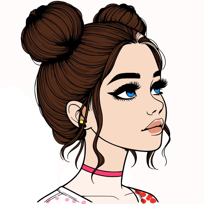 realistic girl with buns on the top of her head