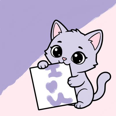 a small cat with a blank sheet of paper in its hand. the cat is sooooooo cute!