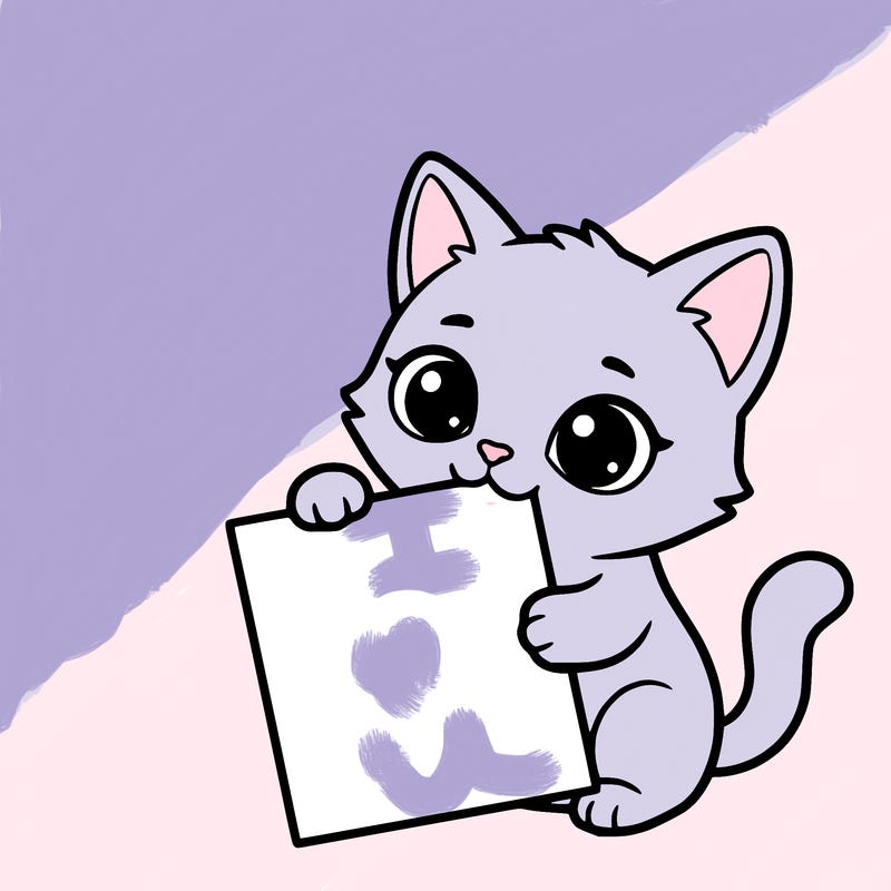 a small cat with a blank sheet of paper in its hand. the cat is sooooooo cute!