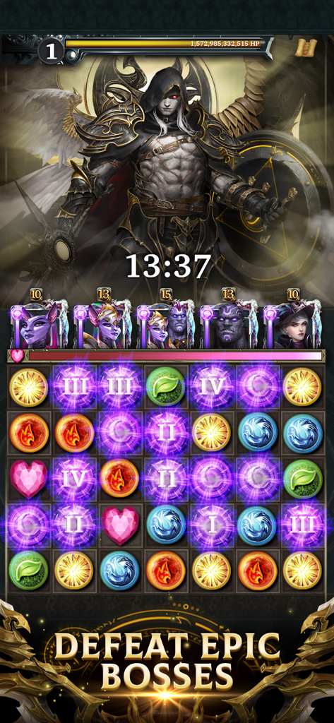 Legendary: Game of Heroes - A dark fantasy boss battle featuring match-3 puzzle gameplay in Legendary Game of Heroes