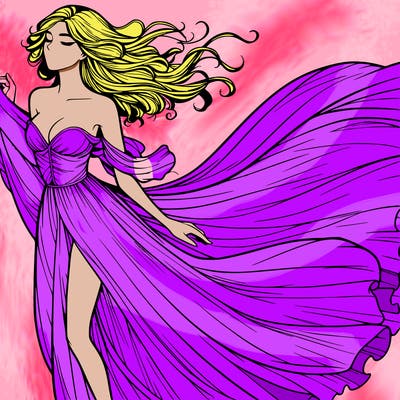 realistic woman in dress flowing the the wind